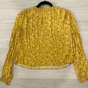 Elodie Anthropologie Yellow Brown floral long sleeve blouse+Sz XS+EUC